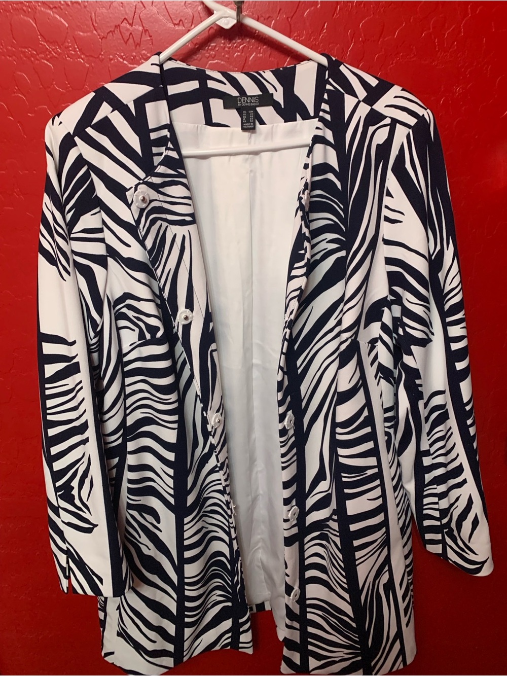 dennis basso Black and White Zebra-Patterned Jacket Length Coat